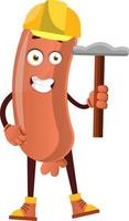 Sausage with hammer, illustration, vector on white background.