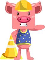 Pig working, illustration, vector on white background.