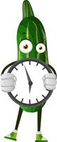 Cucumber holding clock, illustration, vector on white background.