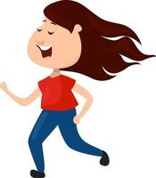 Girl running, illustration, vector on white background.