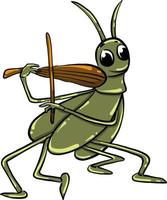 Grasshopper with violin , illustration, vector on white background