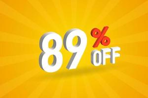 89 Percent off 3D Special promotional campaign design. 89 off 3D Discount Offer for Sale and marketing. vector