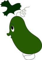 Green cucumber with eyes, illustration, vector on white background.