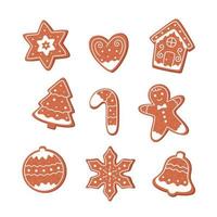 Christmas cookies with icing. New year decorated cookie. Merry Christmas and Happy Holidays. Winter homemade sweets. vector