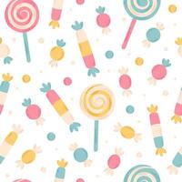 Sweets and candies seamless pattern. Confectionery. Flat, hand drawn texture for wallpaper, textile, fabric, paper vector