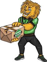 Lion delivery man emotions, symbol in cartoon style, cartoon ser vector