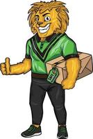 Lion delivery man emotions, symbol in cartoon style, cartoon ser vector