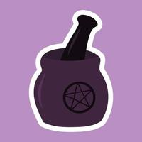 Black Mortar with Pentagram. Witchcraft Magic Design Element. vector