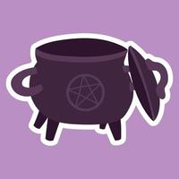 Black Cauldron with Pentagram sticker. Witchcraft Magic Design Element vector