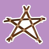 Wooden pentagram sticker.Esoteric and mystical design element. vector