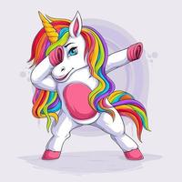 Hand drawn Cute Dabbing Unicorn, funny unicorn with blue eyes doing dabbing dance, Dabbing gesture vector