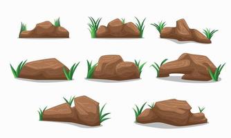 set of rock stone cartoon vector