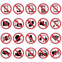 conjunto de señales prohibidas de no detenerse. conjunto de signos de símbolo de prohibición de foto, video y teléfono, etc. aislado en fondo blanco vector