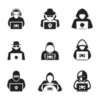 conjunto de iconos planos negros hacker vector