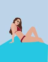 Girl in swimming suit, illustration, vector on white background.