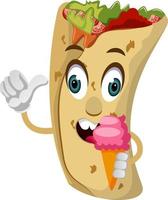 Burrito with ice cream, illustration, vector on white background.