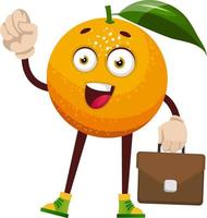 Orange with suitcase, illustration, vector on white background.