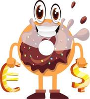 Donut con signo de dinero, ilustración, vector sobre fondo blanco.