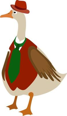 Goose with red hat, illustration, vector on white background.