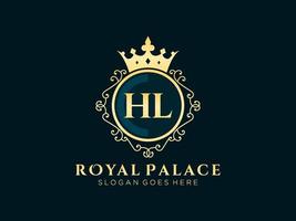 Letter HL Antique royal luxury victorian logo with ornamental frame. vector