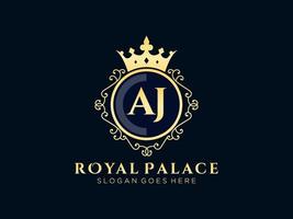 Letter AJ Antique royal luxury victorian logo with ornamental frame.nt vector