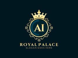 Letter AI Antique royal luxury victorian logo with ornamental frame.nt vector