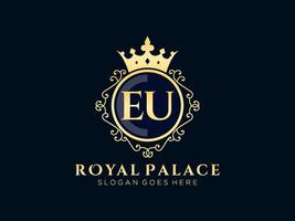 Letter EU Antique royal luxury victorian logo with ornamental frame. vector