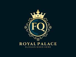 Letter FQ Antique royal luxury victorian logo with ornamental frame. vector