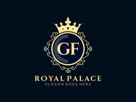Letter GF Antique royal luxury victorian logo with ornamental frame. vector