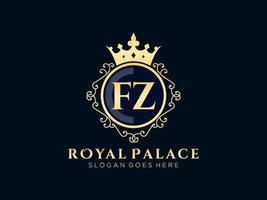 Letter FZ Antique royal luxury victorian logo with ornamental frame. vector