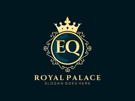 Letter EQ Antique royal luxury victorian logo with ornamental frame. vector