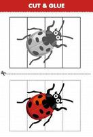 Education game for children cut and glue with cute cartoon ladybug printable bug worksheet vector
