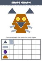 Education game for children count how many shape of triangle rectangle circle and trapezoid then color the box in the graph printable shapes worksheet vector