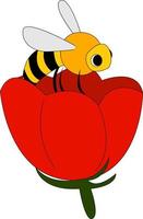 Tulip and bee, illustration, vector on white background