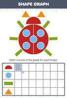 Education game for children count how many shape of semicircle circle rectangle and triangle then color the box in the graph printable shapes worksheet vector