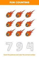 Education game for children count the pictures and color the correct number from cute cartoon comet printable solar system worksheet vector