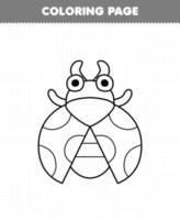 Education game for children coloring page of cute cartoon ladybug line art printable bug worksheet vector