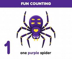 Education game for children fun counting one purple spider printable bug worksheet vector