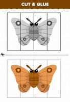 Education game for children cut and glue with cute cartoon moth printable bug worksheet vector