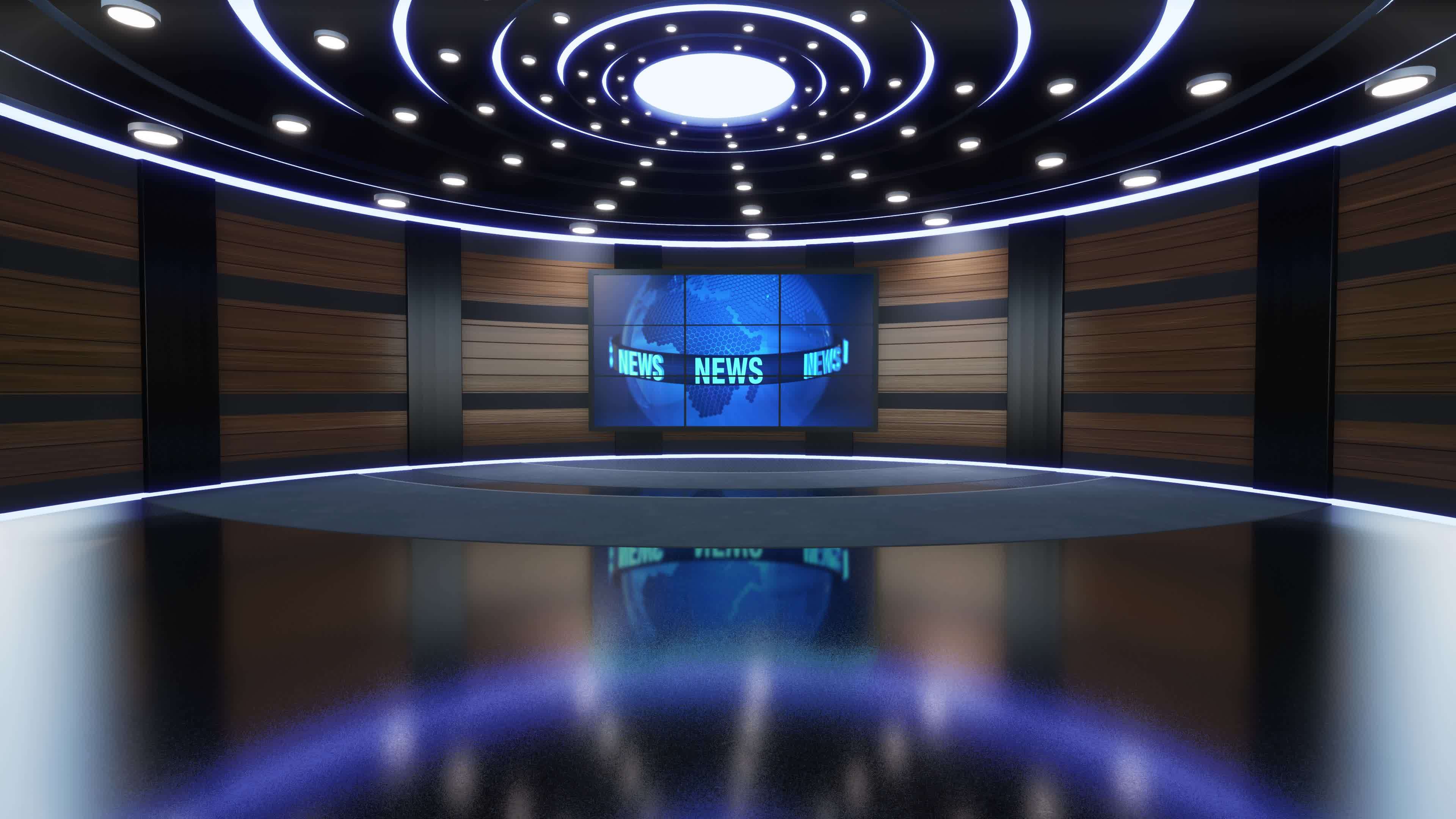3D Virtual TV Studio News, Backdrop For TV Shows .TV On Wall.3D Virtual News Studio Background