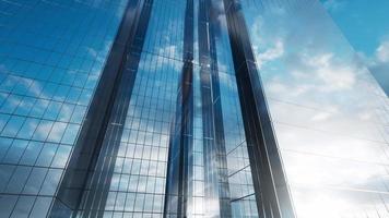 rascacielos de cristal moderno exterior con sol y reflejo en las ventanas