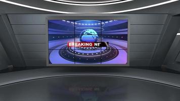 estúdio de notícias, pano de fundo para programas de tv. tv na parede. fundo de estúdio de notícias virtual 3d video