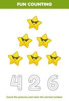 Education game for children count the pictures and color the correct number from cute cartoon star printable solar system worksheet vector