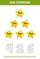 Education game for children count the pictures and color the correct number from cute cartoon star printable solar system worksheet vector