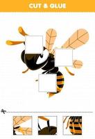 juego educativo para niños corta y pega partes cortadas de la linda abeja avispa de dibujos animados y pégalas hoja de trabajo de insectos imprimible vector