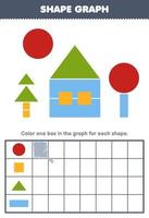 Education game for children count how many shape of circle square triangle and rectangle then color the box in the graph printable shapes worksheet vector