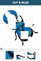 Education game for children cut and glue cut parts of cute cartoon blue stag beetle and glue them printable bug worksheet vector