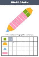 Education game for children count how many shape of square trapezoid triangle and rectangle then color the box in the graph printable shapes worksheet vector