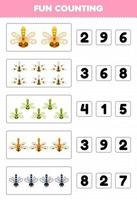 Education game for children fun counting and choosing the correct number of cute cartoon dragonfly printable bug worksheet vector