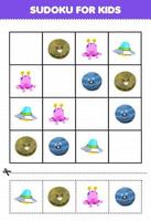 juego educativo para niños sudoku para niños con dibujos animados lindo sistema solar planeta extraterrestre imagen ovni vector